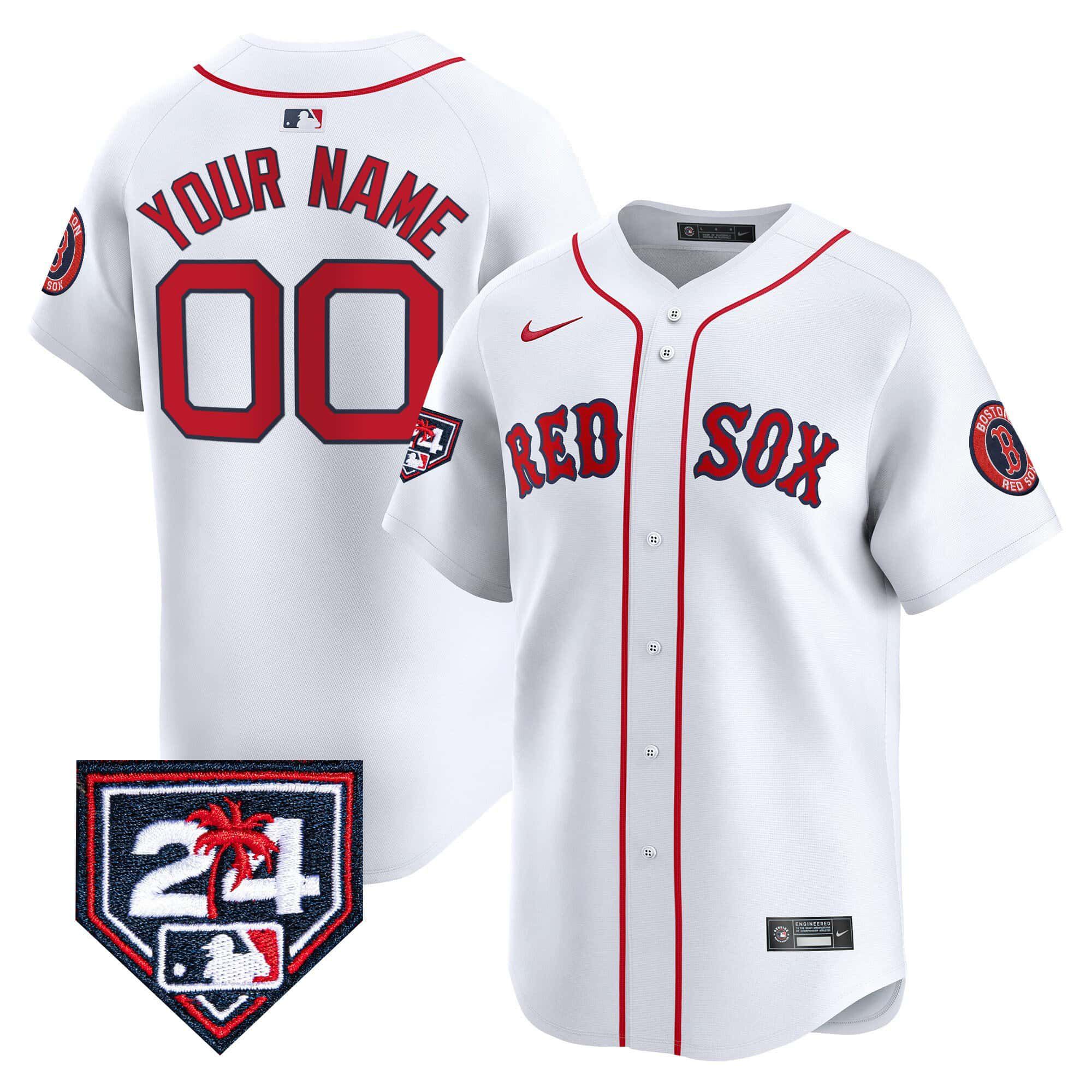 Men Boston Red Sox White Nike 2024 Spring Training Patch Vapor Premier Limited Custom MLB Jersey style 1